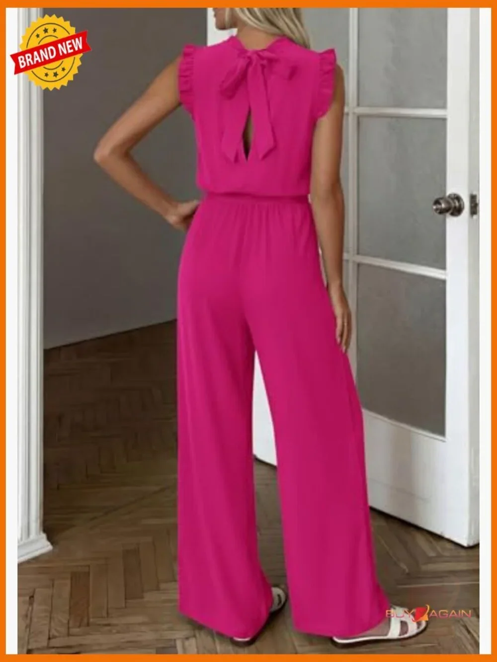 Dressy Jumpsuit with Ruffle Mock Neck, Pockets, & Belt